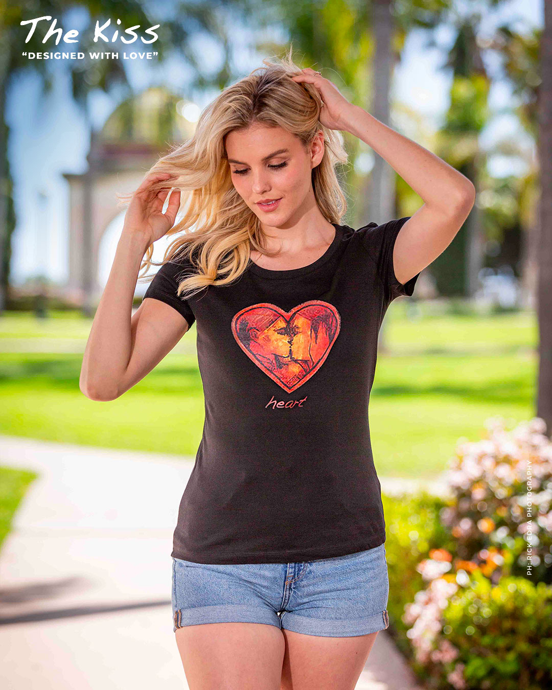Heart Black t-shirt worn by Shelby, lifestyle shot