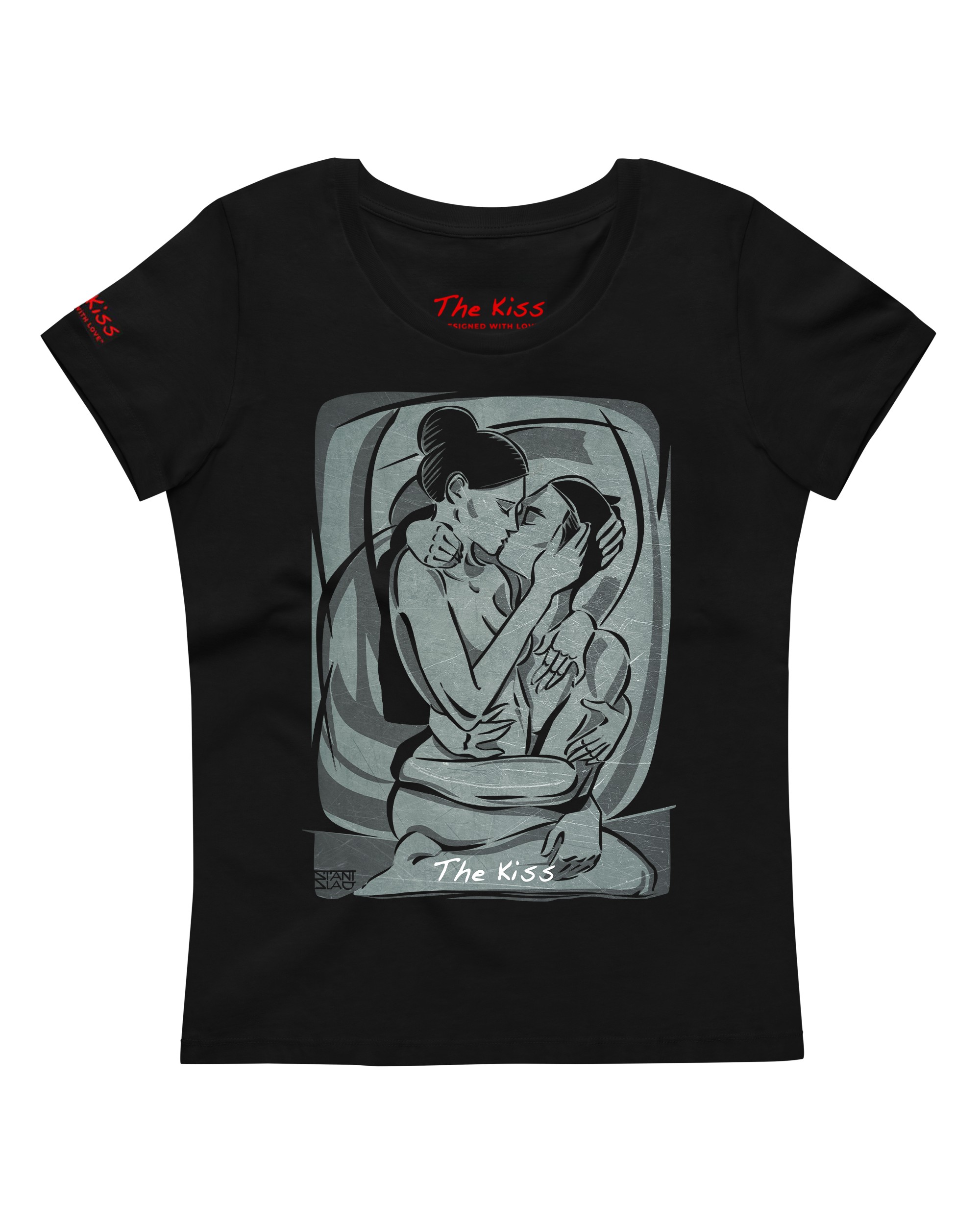 The Kiss Black unisex art t‑shirt on organic cotton — black
