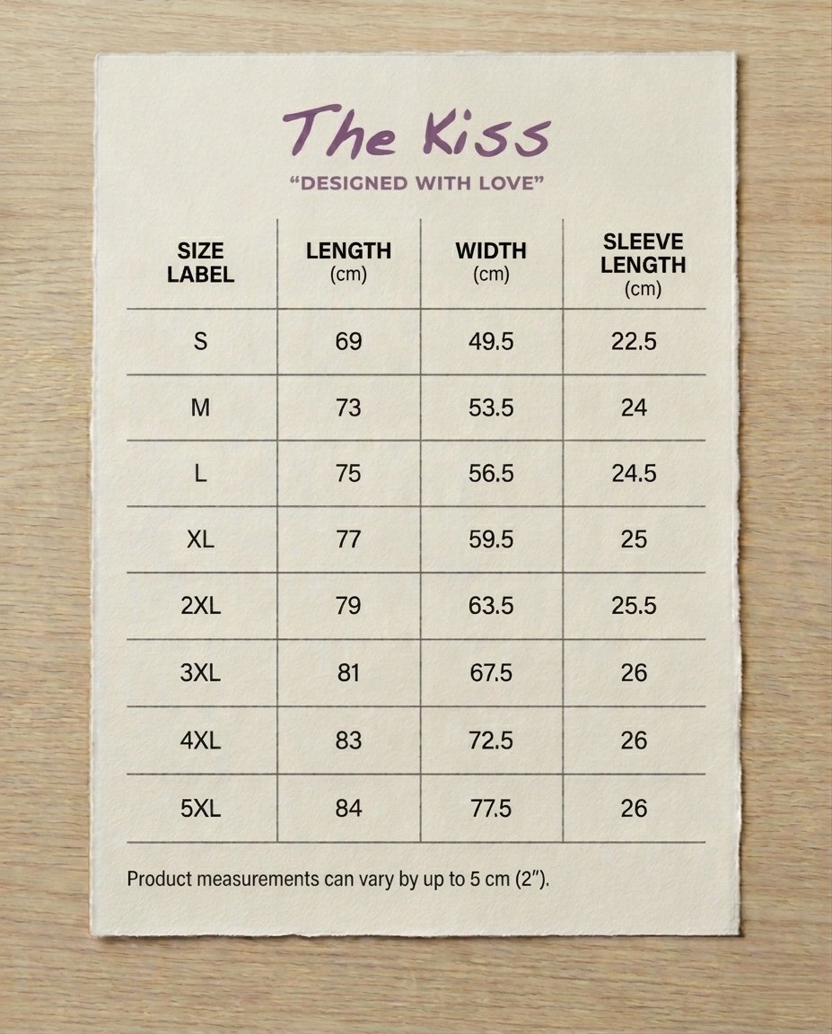 Heart t‑shirt size chart